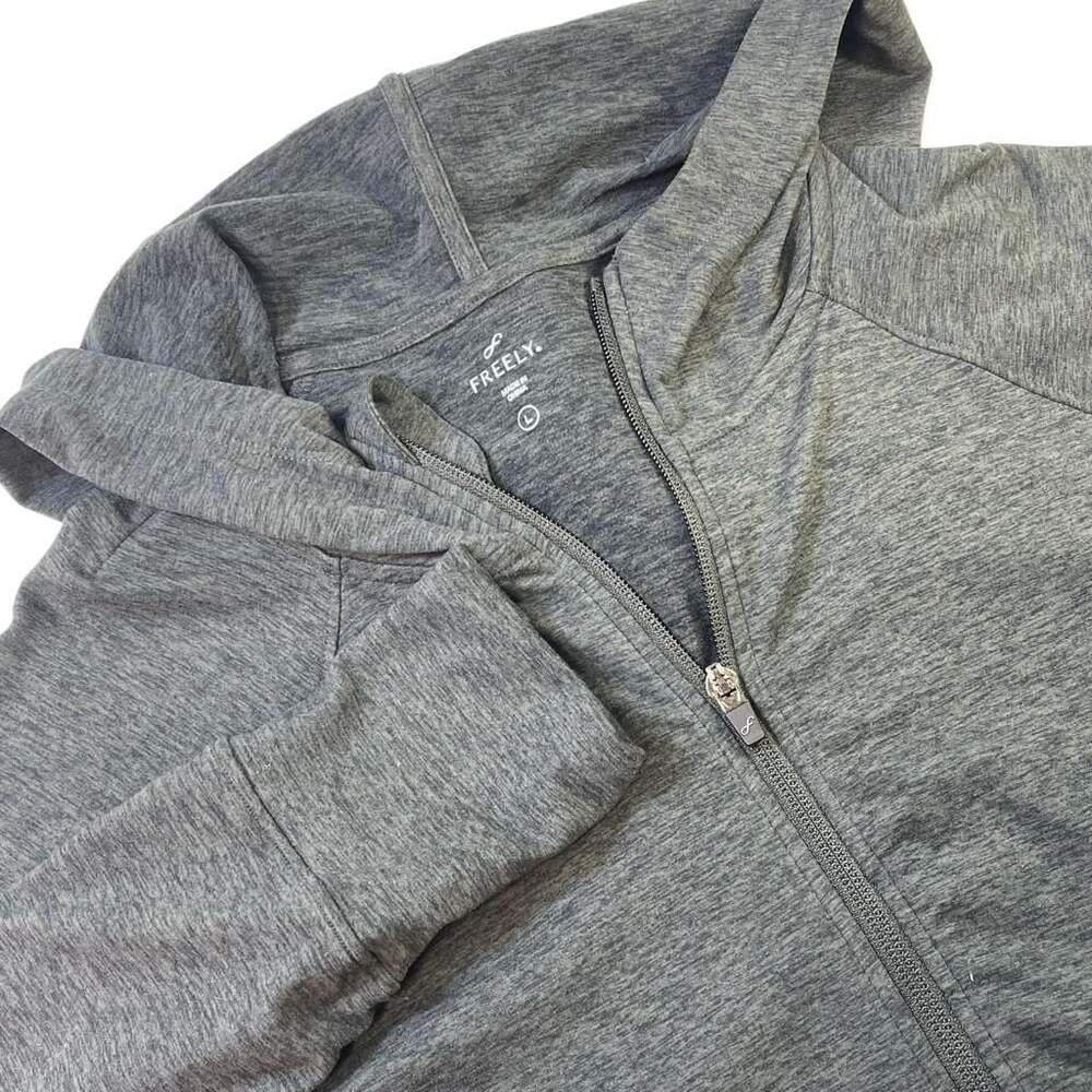 Freely Womens Heathered Gray Full-Zip Athletic Performance Hoodie w Thumbholes L